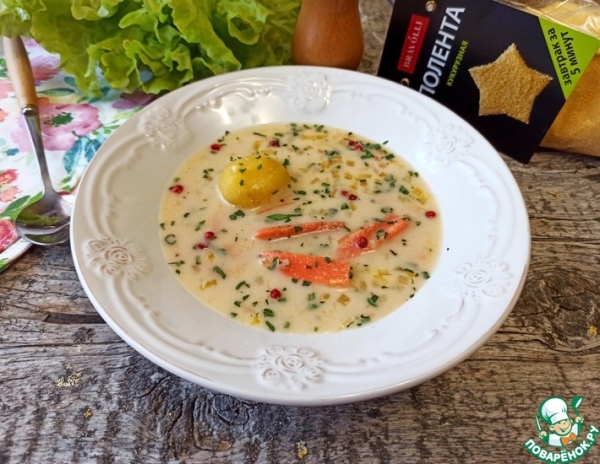 Рыбный сливочный суп с полентой Рыбный сливочный суп с полентой