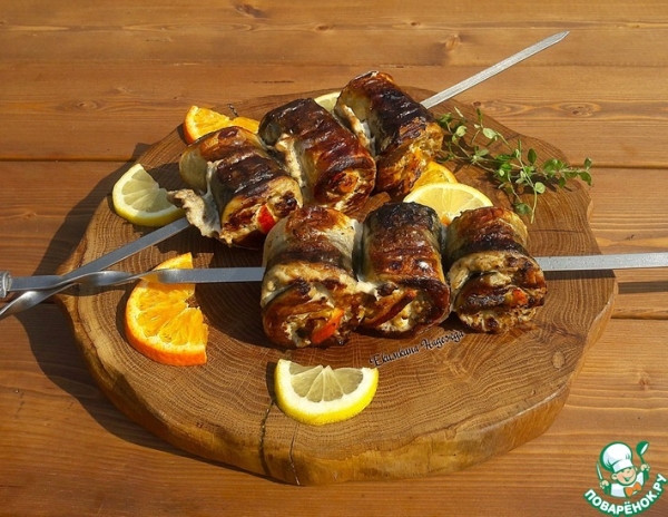 Шашлык из скумбрии с апельсином Шашлык из скумбрии с апельсином