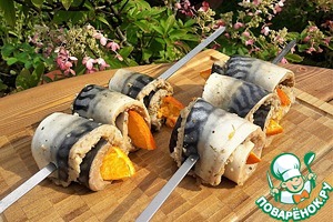 Шашлык из скумбрии с апельсином Шашлык из скумбрии с апельсином