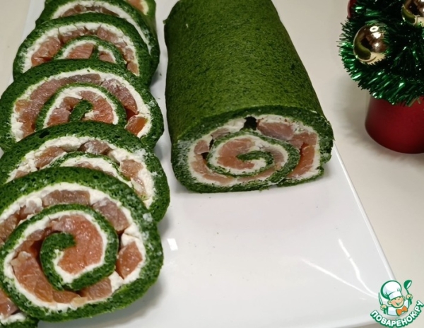 Шпинатный рулет с красной рыбой Шпинатный рулет с красной рыбой