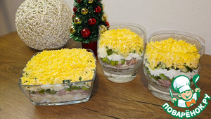 Слоёный салат с тунцом в стаканах Слоёный салат с тунцом в стаканах