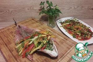 Сочный сибас, запеченный с овощами