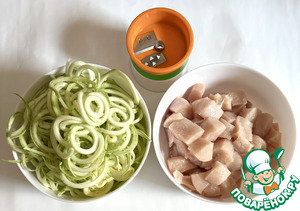 Спагетти из цуккини с курицей Спагетти из цуккини с курицей