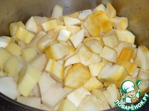 Суп-пюре с чечевично-злаковой полентой Суп-пюре с чечевично-злаковой полентой