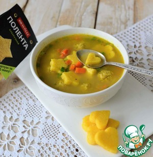 Суп с фрикадельками и кукурузной полентой Суп с фрикадельками и кукурузной полентой