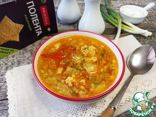 Суп с кукурузной полентой и яйцом Суп с кукурузной полентой и яйцом