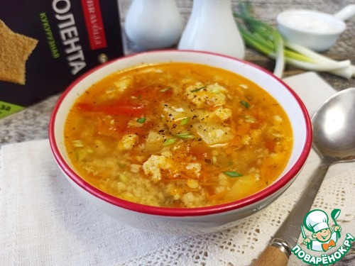 Суп с кукурузной полентой и яйцом Суп с кукурузной полентой и яйцом