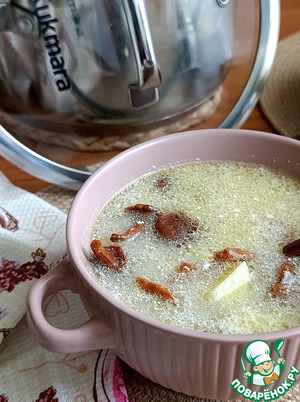 Суп с лисичками и резанным овсом