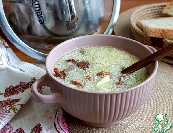 Суп с лисичками и резанным овсом
