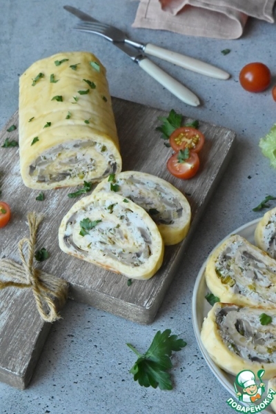 Сырный рулет с индейкой и грибами Сырный рулет с индейкой и грибами