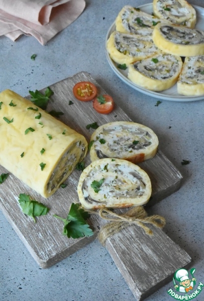 Сырный рулет с индейкой и грибами Сырный рулет с индейкой и грибами