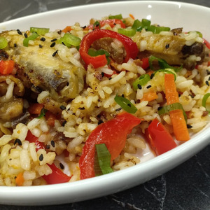 Тяхан с курицей и овощами