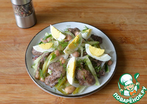 Тёплый салат из куриной печени с фасолью Тёплый салат из куриной печени с фасолью