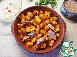 Тёплый салат с тыквой и тунцом Тёплый салат с тыквой и тунцом