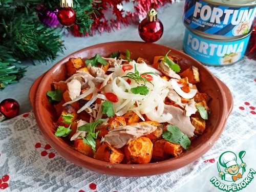 Тёплый салат с тыквой и тунцом Тёплый салат с тыквой и тунцом