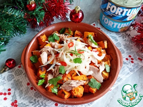 Тёплый салат с тыквой и тунцом Тёплый салат с тыквой и тунцом