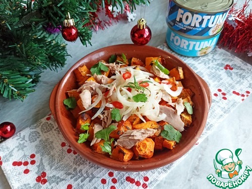 Тёплый салат с тыквой и тунцом Тёплый салат с тыквой и тунцом