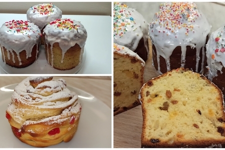 Три кулича: творожный кулич без дрожжей, простой кулич без замеса, кулич краффин