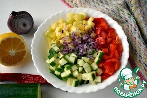 Жареная полента с овощной сальсой Жареная полента с овощной сальсой