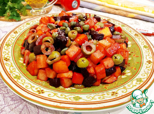 Жареный винегрет с оливками и каперсами
