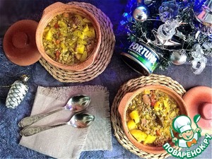 Жаркое в горшочке с тунцом в укропе