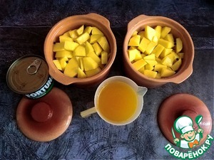 Жаркое в горшочке с тунцом в укропе